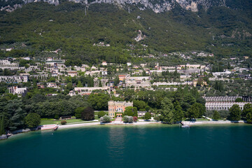 Coastline of the resort town of Gargnano Lake Garda Italy. The city is located on the shores of Lake Garda.