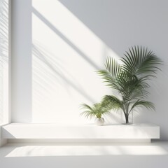 Podium stage pedestal A Serene Oasis in a White Room Filled with a Lush Canopy of Palm Trees
