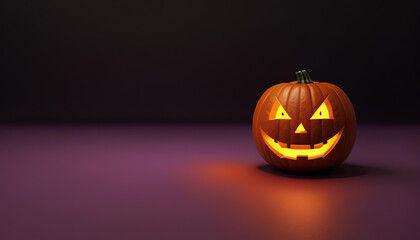 halloween pumpkin with purple background and copy space for words.