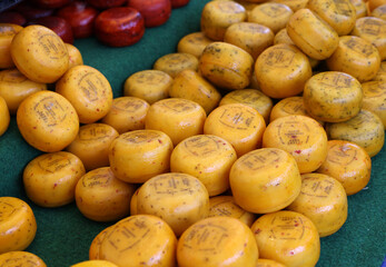 Traditional Dutch Gouda cheese at a street stall on Thursday traditional cheese market  day in Gouda, the Netherlands