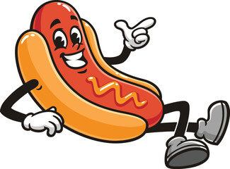 Hot dog Cartoon mascot illustration character vector with relax pose