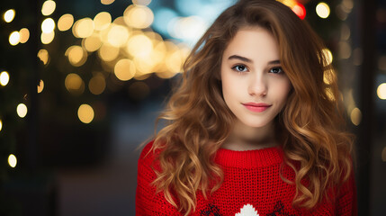 Fototapeta premium Portrait of a beautiful teen girl at Christmastime