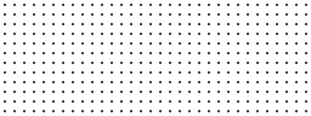 Black dot grid notebook page template on white background. Bullet journal texture. Round points seamless pattern. School or office paper background. Vector graphic illustration
