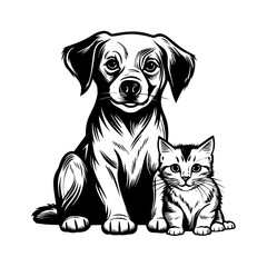 Silhouette of cat and dog on white background
