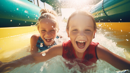 happy kids having fun in the water park