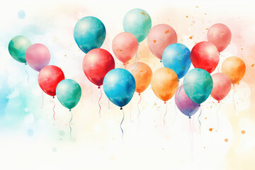 colorful balloons background with copy space. Generative AI.