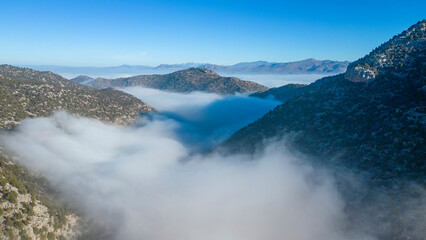 Sea of fog views and amazing nature from the top of the mountain range