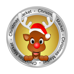 Christmas Market button with reindeer - 3D illustration - 689548599