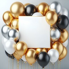 Fototapeta na wymiar A group of balloons on a blank background. Realistic vector template of festive 3D helium balloons for anniversary and birthday party design