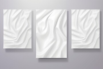 White wrinkled poster template set. Blank white crumpled paper texture background