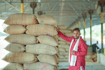 In the grain market, a farmer