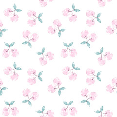 Watercolor cherry seamless pattern vector. Cute pink cherry and green leaf on white background. Beautiful pastel wallpaper. Design for fabric, dress, textile, scarf, pajama, bedsheet, kid cloth, card.