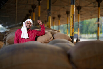 In the grain market, a farmer