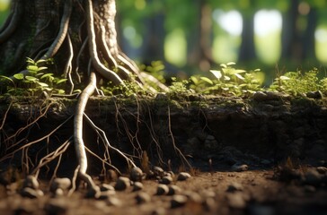 Obraz premium trees with strong roots embedded in the ground until they come out of the ground