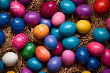 Fototapeta na wymiar egg, easter, nest, eggs, food, holiday, spring, decoration, celebration, straw, basket, color, isolated, brown, bird, nature, tradition, colorful, object, season, traditional, symbol, green, natural, 