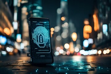 A phone displaying a secure connection amidst the city lights, illustrating the importance of encrypted communication in the cyber night.