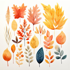 seamless background with autumn leaves Watercolor leaves and branches, fall leaves illustration transparent background, PNG ,Generative AI