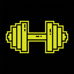 Sports dumbbell Pixel silhouette icon. Healthy lifestyle, fitness. Black and yellow vector