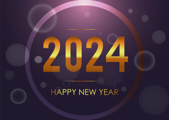 Happy New Year 2024. Beautiful holiday web banner or billboard with Golden sparkling text Happy New Year 2024