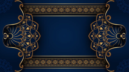 luxury blue background, with golden mandala ornament