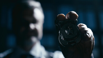 A police officer is showing his badge on camera, making an arrest, and talking to witnesses