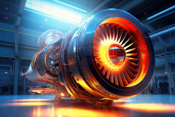 Modern turbofan engine. close up of turbojet of aircraft. Blades of the turbofan engine of the aircraft - obrazy, fototapety, plakaty