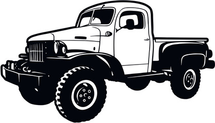 Classic Truck - Classic Old Car, US Muscle car Stencil - Vector Clip Art for tshirt and emblem