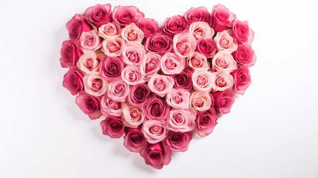 Roses in the shape of a heart on a white background