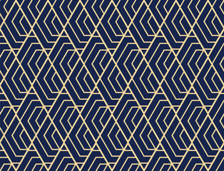 Abstract geometric pattern. A seamless vector background. Gold and dark blue ornament. Graphic modern pattern. Simple lattice graphic design