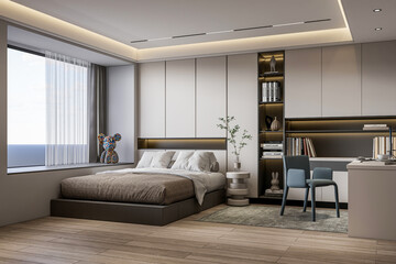 Naklejka na ściany i meble 3d rendering modern bedroom interior scene design