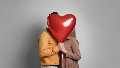 Couple kissing behind a Balloon - obrazy, fototapety, plakaty