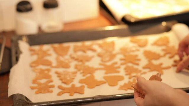 Christmas mood. cookie figures for baking on a baking sheet