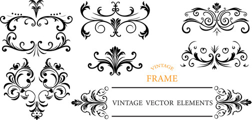 vintage frames and scroll elements. Classic calligraphy swirls, swashes, dividers, floral motifs. Good for greeting cards, wedding invitations
