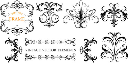 vintage frames and scroll elements. Classic calligraphy swirls, swashes, dividers, floral motifs. Good for greeting cards, wedding invitations - obrazy, fototapety, plakaty