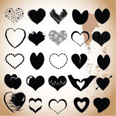 Heart Icons Set, hand drawn icons and illustrations for valentines and weddingset, heart grunge paint Valentine's Day, set Brush Drawing Grunge Heart, Abstract Valentine heart vintage, love icon