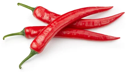 Fotobehang Ripe red hot chili  peppers vegetable isolated on white background © Maks Narodenko