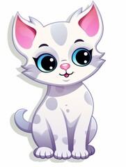 Kitten sticker in cartoon style on white background isolated, AI