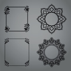 Set of decorative frames Elegant vector element for design in Eastern style, place for text. Floral black and gray borders. Lace illustration for invitations and greeting cards