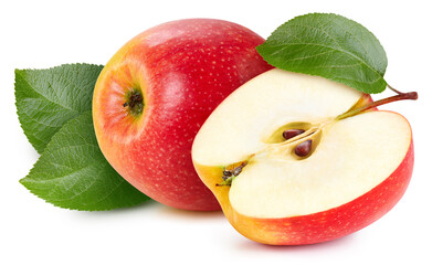 Fresh red apple leaf isolated on white