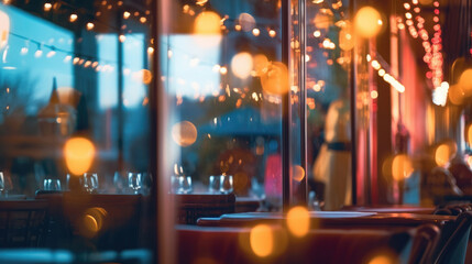 Obraz na płótnie Canvas A restaurant adorned with abstract bokeh lights