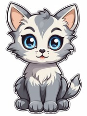 Kitten sticker in cartoon style isolated , AI