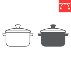Cooking pot line and glyph icon, kitchen and kitchenware, saucepan vector icon, vector graphics, editable stroke outline sign, eps 10