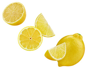 Flying ripe lemon isolated on white background