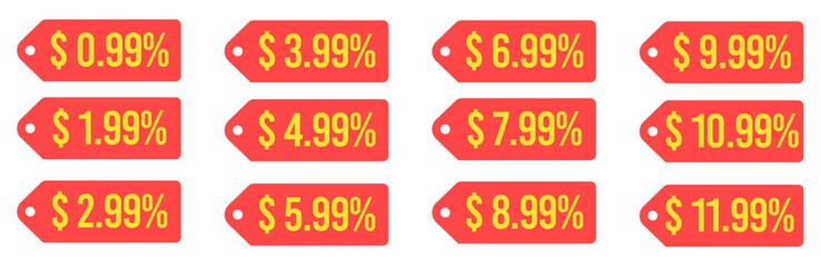 Set of sale labels, Red sale labels, Label Price