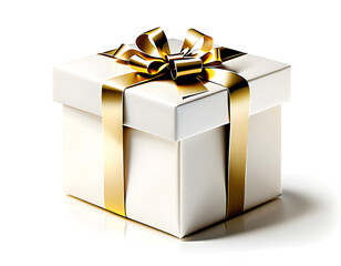3d icon of a white gift box with gold wrapping ribbon, Birthday, celebration, etc.