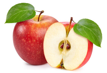 Fresh red apple leaf isolated on white