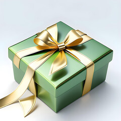 3d icon of a green gift box with gold wrapping ribbon, Birthday, celebration, etc.