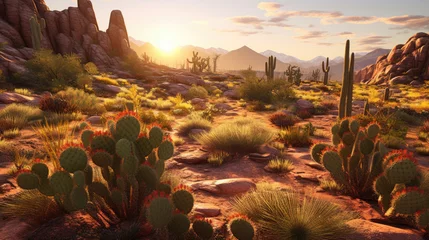 Rolgordijnen Cactus in the desert at sunrise © didiksaputra
