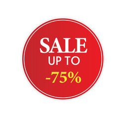 Red label Sale up to 75%, sale sign, sale button
