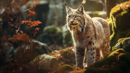 Naklejka na ściany i meble Observing Lynx Animals in Nature